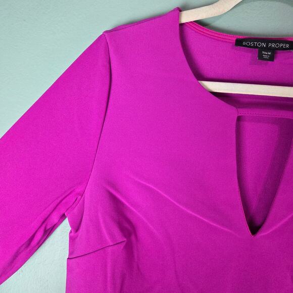Boston Proper Womens Beyond Travel 3/4 Sleeve Keyhole Fuchsia Top Size Medium - Picture 4 of 6